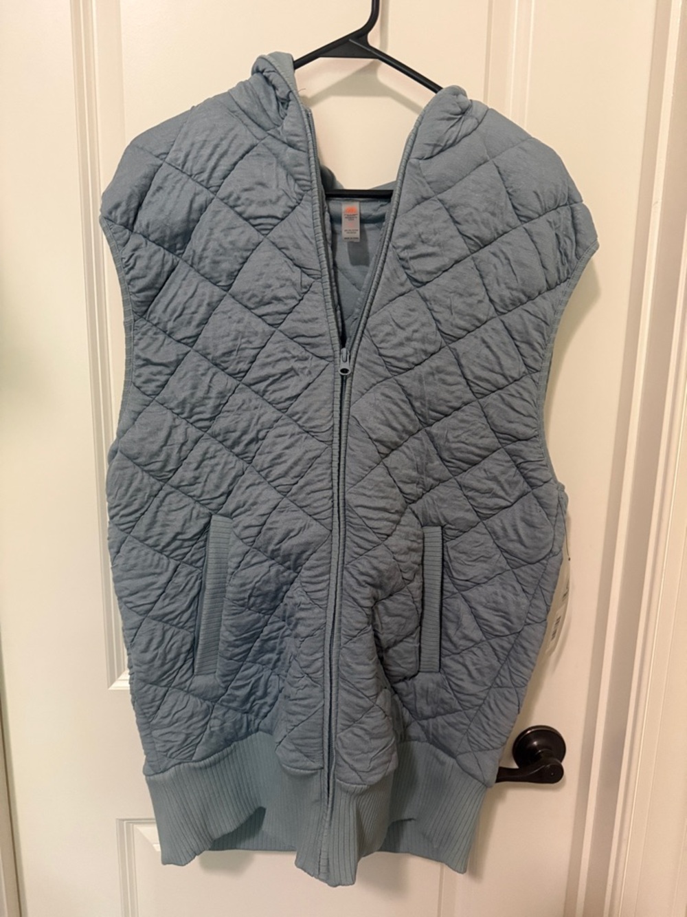 Mono B Quilted Hooded Vest in Light Blue